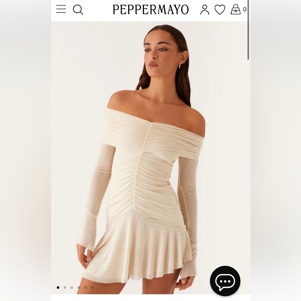 Peppermayo Ellis Ruched Off-Shoulder Mini Dress